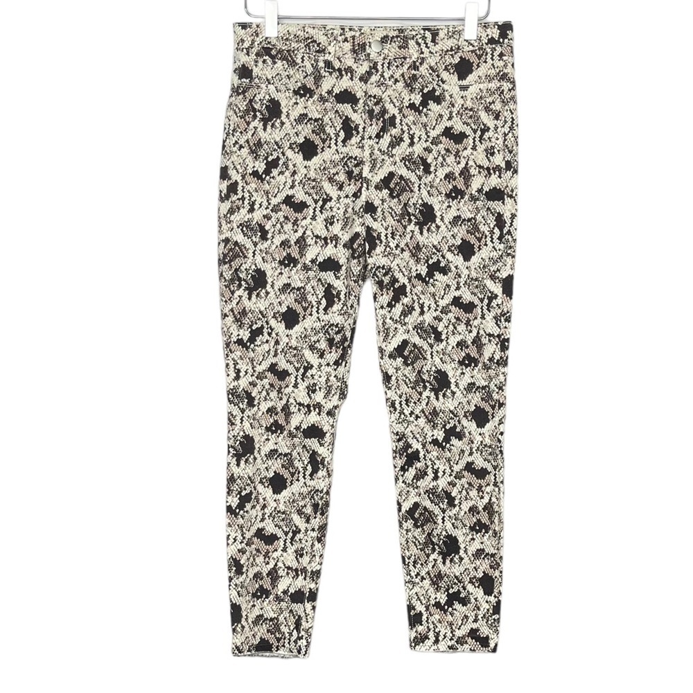L'Agence Jeans Womens 30 Margot Cream Black Snake Print Raw Hem Skinny High Rise